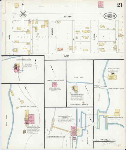 Sanborn Fire Insurance Map from Brainerd, Crow Wing County, Minnesota (1907), Sheet #0021 - Historic Sanborn Fire Insurance Map Print, vintage old map wall art, antique decor, genealogy gift, Minnesota Minnesota map