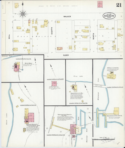 Sanborn Fire Insurance Map from Brainerd, Crow Wing County, Minnesota (1907), Sheet #0021 - Historic Sanborn Fire Insurance Map Print, vintage old map wall art, antique decor, genealogy gift, Minnesota Minnesota map