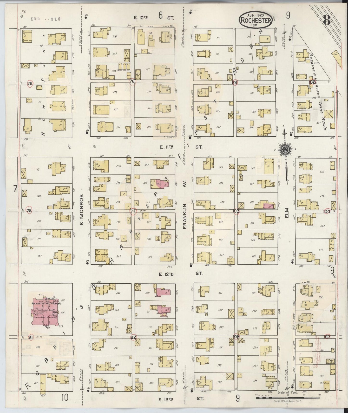 Sanborn Fire Insurance Map from Rochester, Fulton County, Indiana (1942), Sheet #0008 - Complete Map Set gallery image, historic Sanborn map, vintage wall art, Indiana Indiana