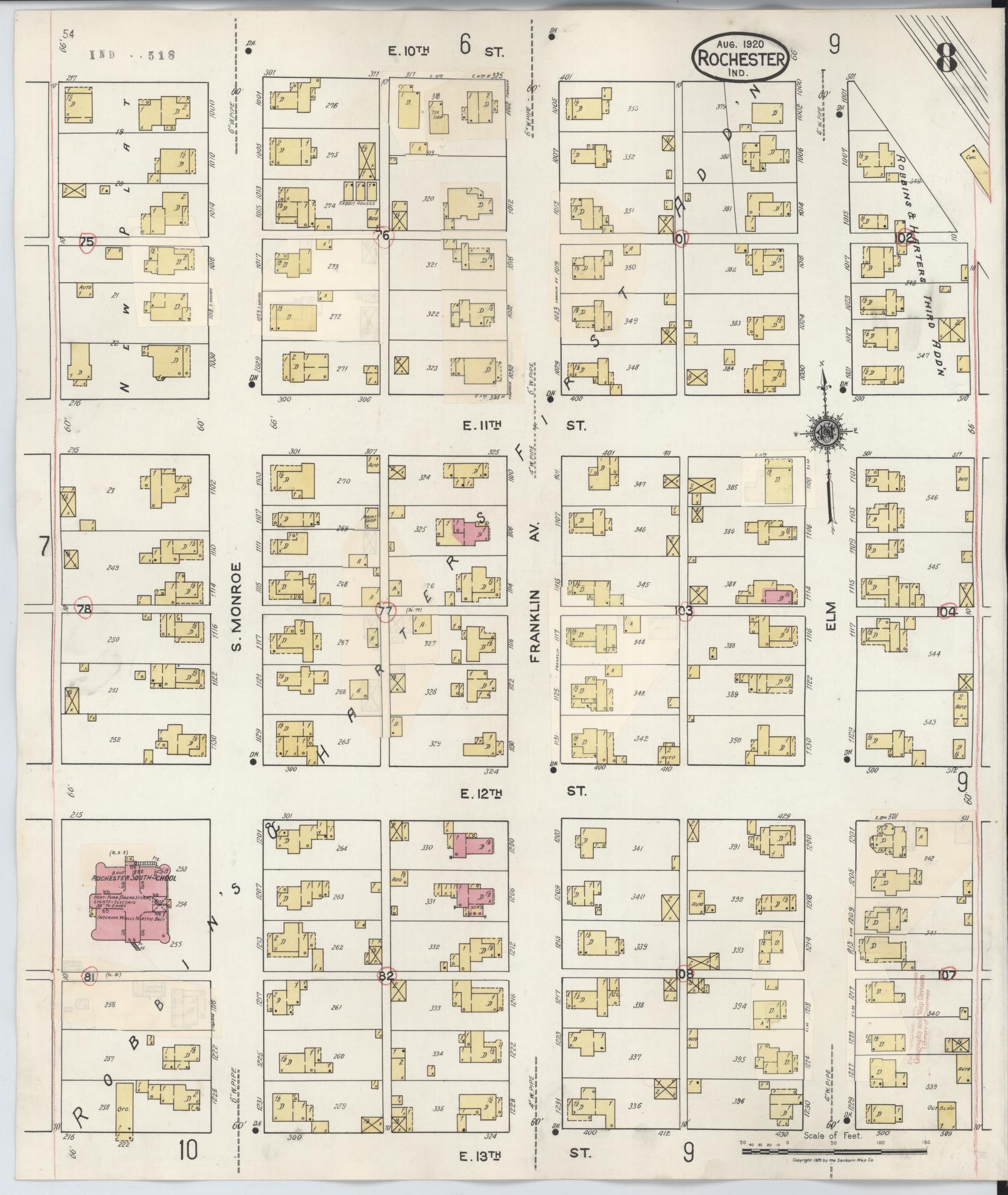 Sanborn Fire Insurance Map from Rochester, Fulton County, Indiana (1942), Sheet #0008 - Complete Map Set gallery image, historic Sanborn map, vintage wall art, Indiana Indiana