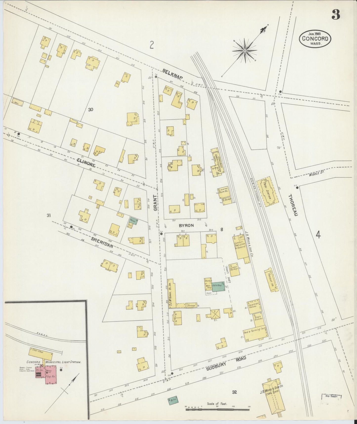 Sanborn Fire Insurance Map from Concord, Middlesex County, Massachusetts (1903), Sheet #0003 - Complete Map Set gallery image, historic Sanborn map, vintage wall art, Massachusetts Massachusetts