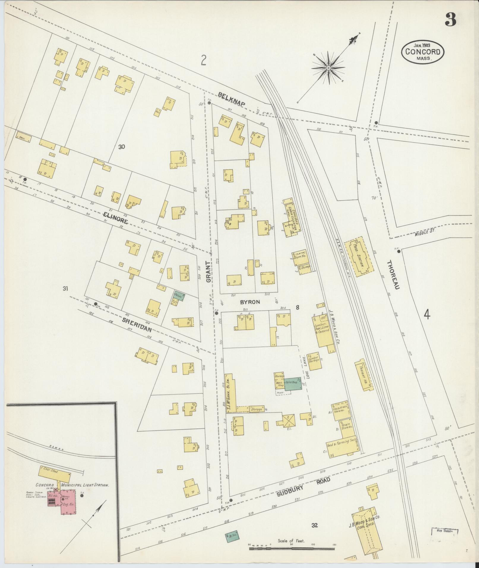 Sanborn Fire Insurance Map from Concord, Middlesex County, Massachusetts (1903), Sheet #0003 - Complete Map Set gallery image, historic Sanborn map, vintage wall art, Massachusetts Massachusetts