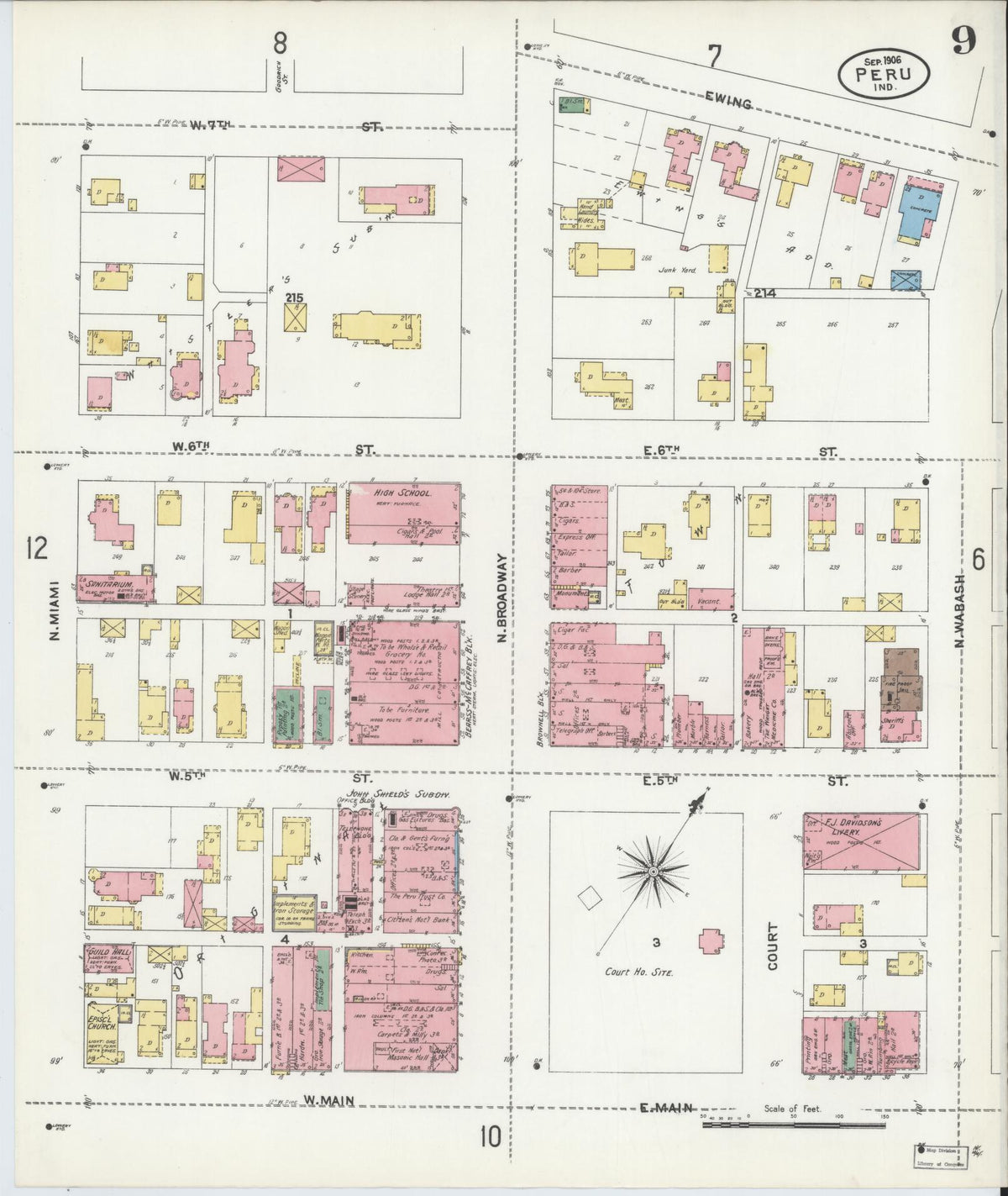 Sanborn Fire Insurance Map from Peru, Miami County, Indiana (1906), Sheet #0009 - Historic Sanborn Fire Insurance Map Print, vintage old map wall art, antique decor, genealogy gift, Indiana Indiana map