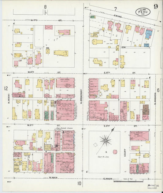 Sanborn Fire Insurance Map from Peru, Miami County, Indiana (1906), Sheet #0009 - Historic Sanborn Fire Insurance Map Print, vintage old map wall art, antique decor, genealogy gift, Indiana Indiana map