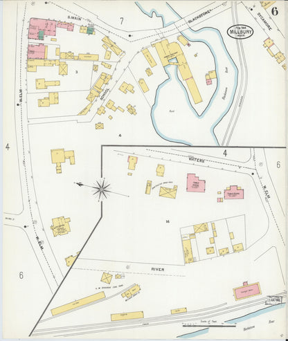 Sanborn Fire Insurance Map from Millbury, Worcester County, Massachusetts (1904), Sheet #0006 - Historic Sanborn Fire Insurance Map Print, vintage old map wall art, antique decor, genealogy gift, Massachusetts Massachusetts map