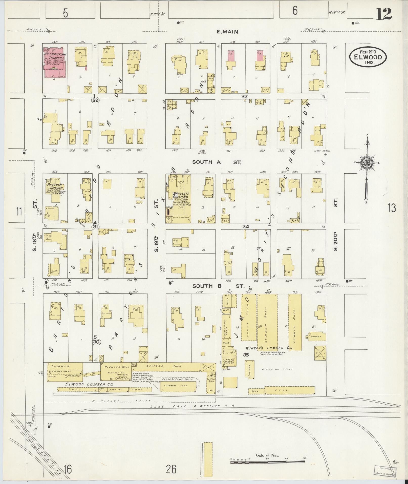 Sanborn Fire Insurance Map from Elwood, Madison County, Indiana (1910), Sheet #0012 - Complete Map Set gallery image, historic Sanborn map, vintage wall art, Indiana Indiana