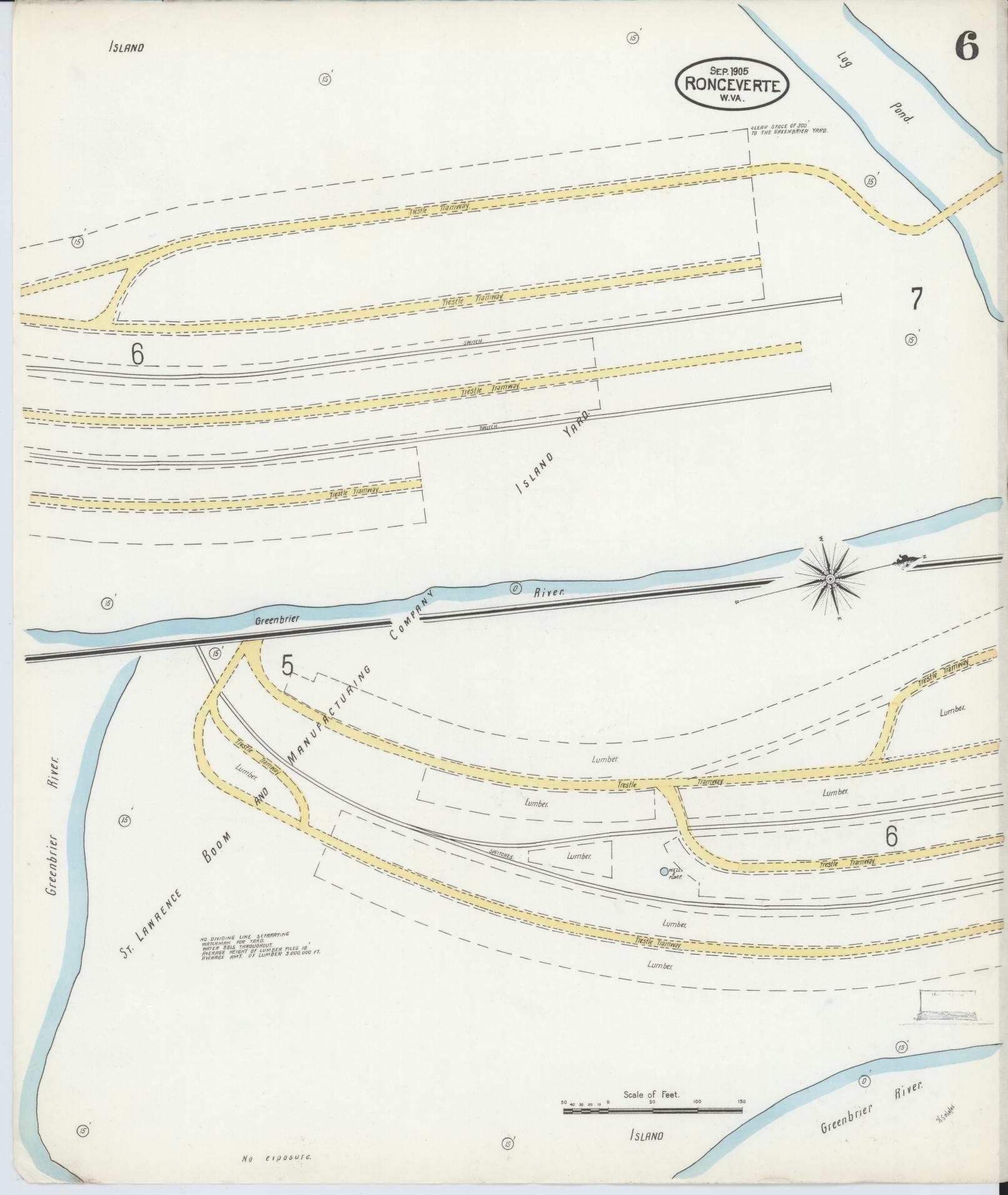 Sanborn Fire Insurance Map from Ronceverte, Greenbrier County, West Virginia (1905), Sheet #0006 - Complete Map Set gallery image, historic Sanborn map, vintage wall art, West Virginia West Virginia