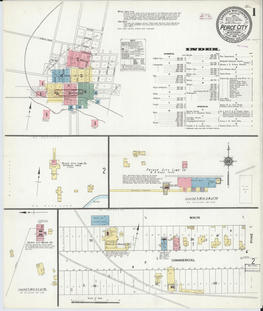 Sanborn Fire Insurance Map from Pierce City, Lawrence County, Missouri (1910), Sheet #0001 - Complete Map Set gallery image, historic Sanborn map, vintage wall art, Missouri Missouri