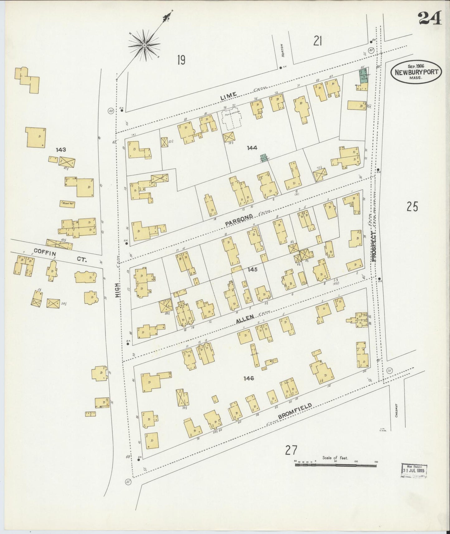 Sanborn Fire Insurance Map from Newburyport, Essex County, Massachusetts (1906), Sheet #0024 - Complete Map Set gallery image, historic Sanborn map, vintage wall art, Massachusetts Massachusetts