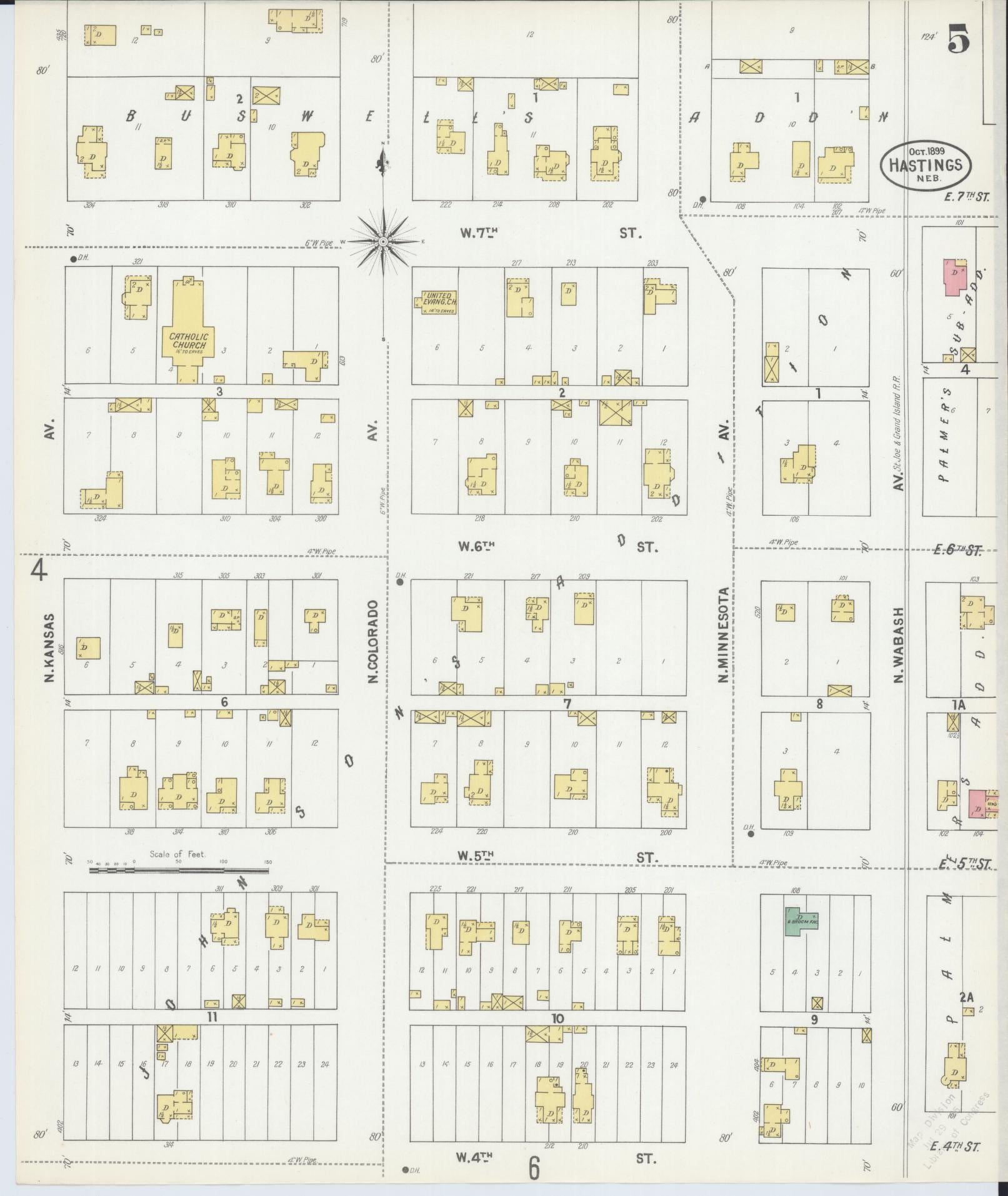 Sanborn Fire Insurance Map from Hastings, Adams County, Nebraska (1899), Sheet #0005 - Historic Sanborn Fire Insurance Map Print, vintage old map wall art, antique decor, genealogy gift, Nebraska Nebraska map