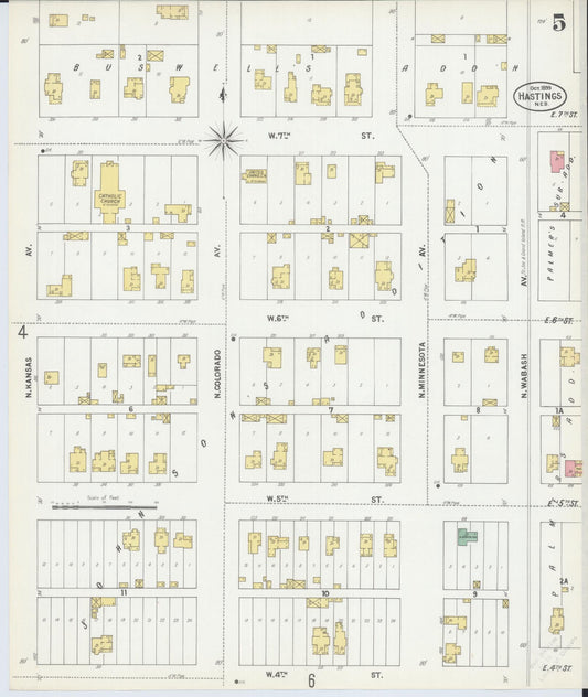 Sanborn Fire Insurance Map from Hastings, Adams County, Nebraska (1899), Sheet #0005 - Historic Sanborn Fire Insurance Map Print, vintage old map wall art, antique decor, genealogy gift, Nebraska Nebraska map