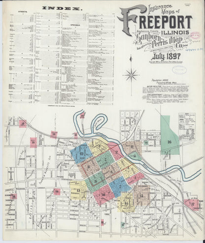 Sanborn Fire Insurance Map from Freeport, Stephenson County, Illinois (1897), Sheet #0001 - Historic Sanborn Fire Insurance Map Print, vintage old map wall art, antique decor, genealogy gift, Illinois Illinois map