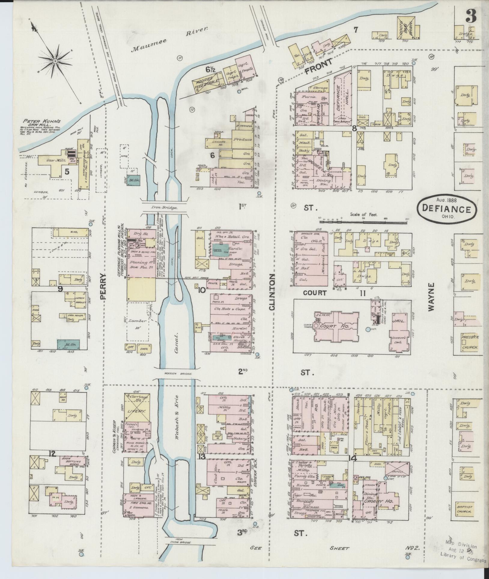 Sanborn Fire Insurance Map from Defiance, Defiance County, Ohio (1888), Sheet #0003 - Complete Map Set gallery image, historic Sanborn map, vintage wall art, Ohio Ohio