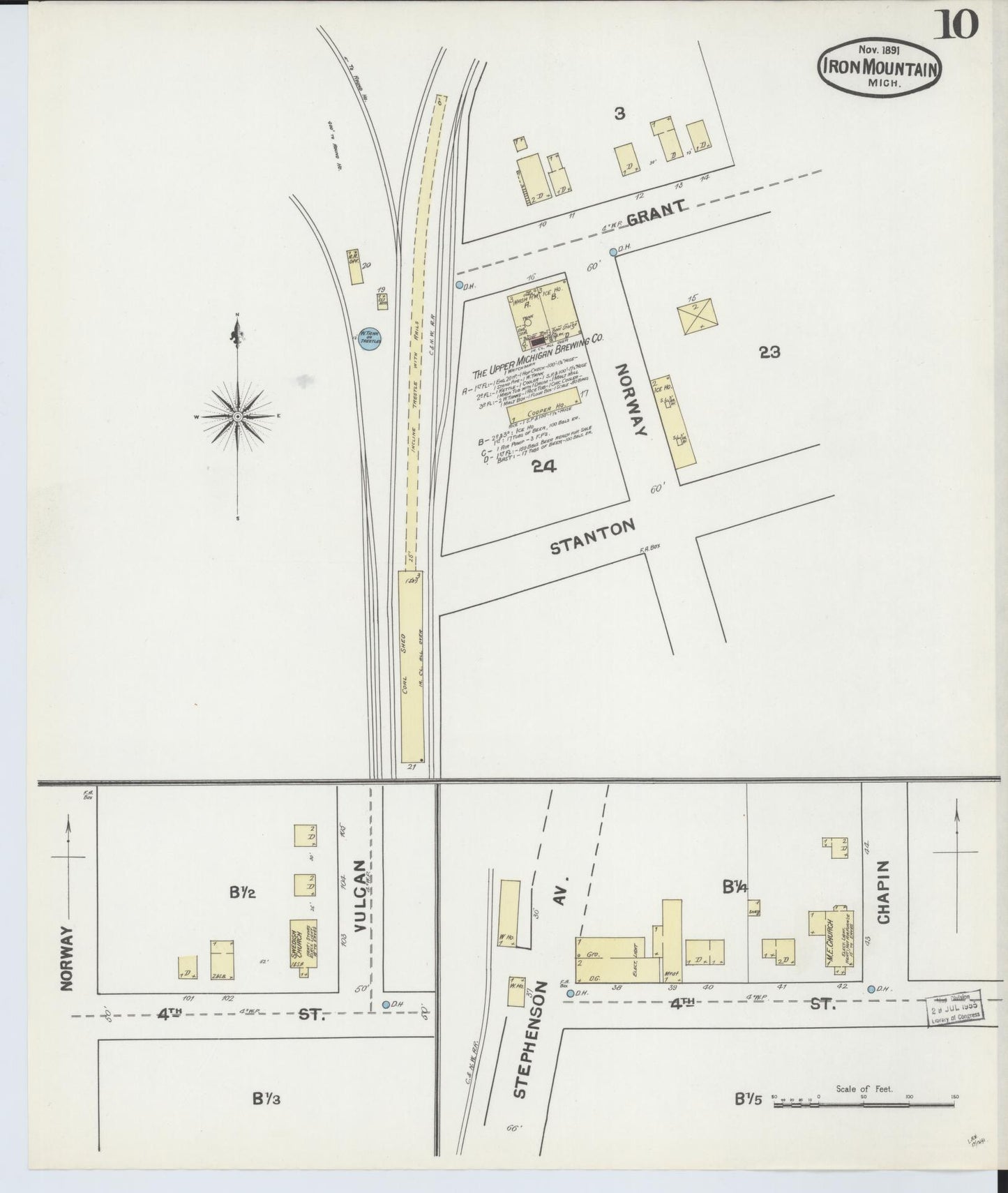 Sanborn Fire Insurance Map from Iron Mountain, Dickinson County, Michigan (1891), Sheet #0010 - Complete Map Set gallery image, historic Sanborn map, vintage wall art, Michigan Michigan