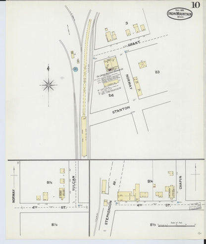 Sanborn Fire Insurance Map from Iron Mountain, Dickinson County, Michigan (1891), Sheet #0010 - Complete Map Set gallery image, historic Sanborn map, vintage wall art, Michigan Michigan
