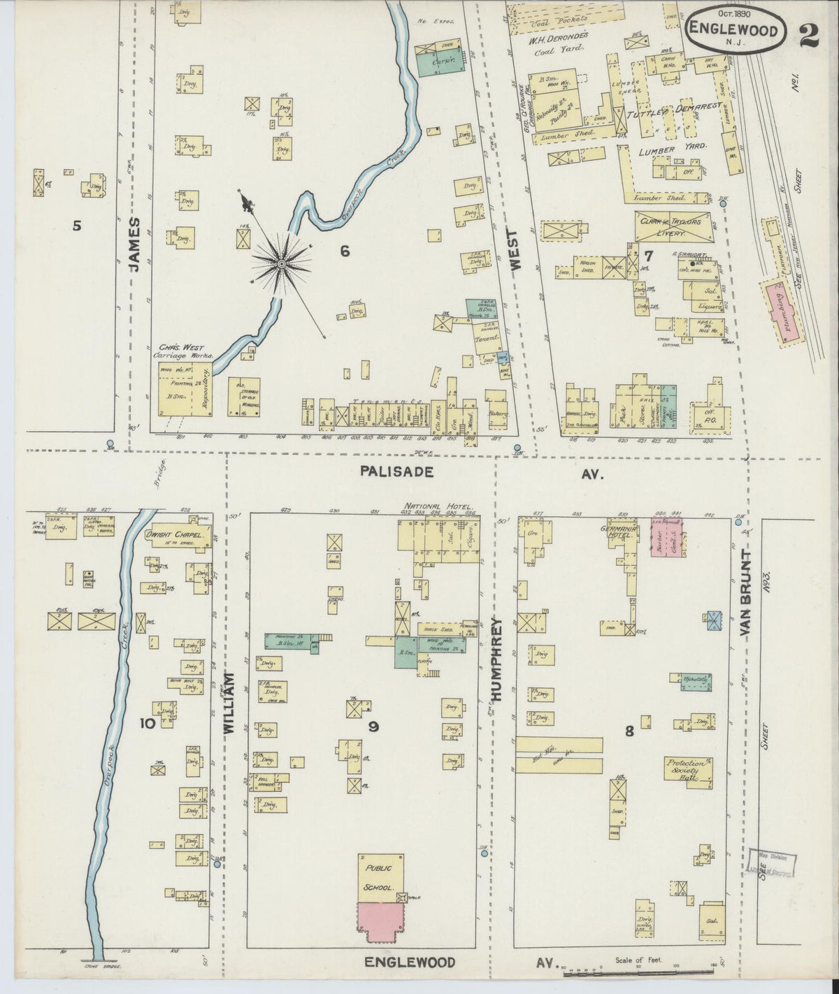 Sanborn Fire Insurance Map from Englewood, Bergen County, New Jersey (1890), Sheet #0002 - Complete Map Set gallery image, historic Sanborn map, vintage wall art, New Jersey New Jersey