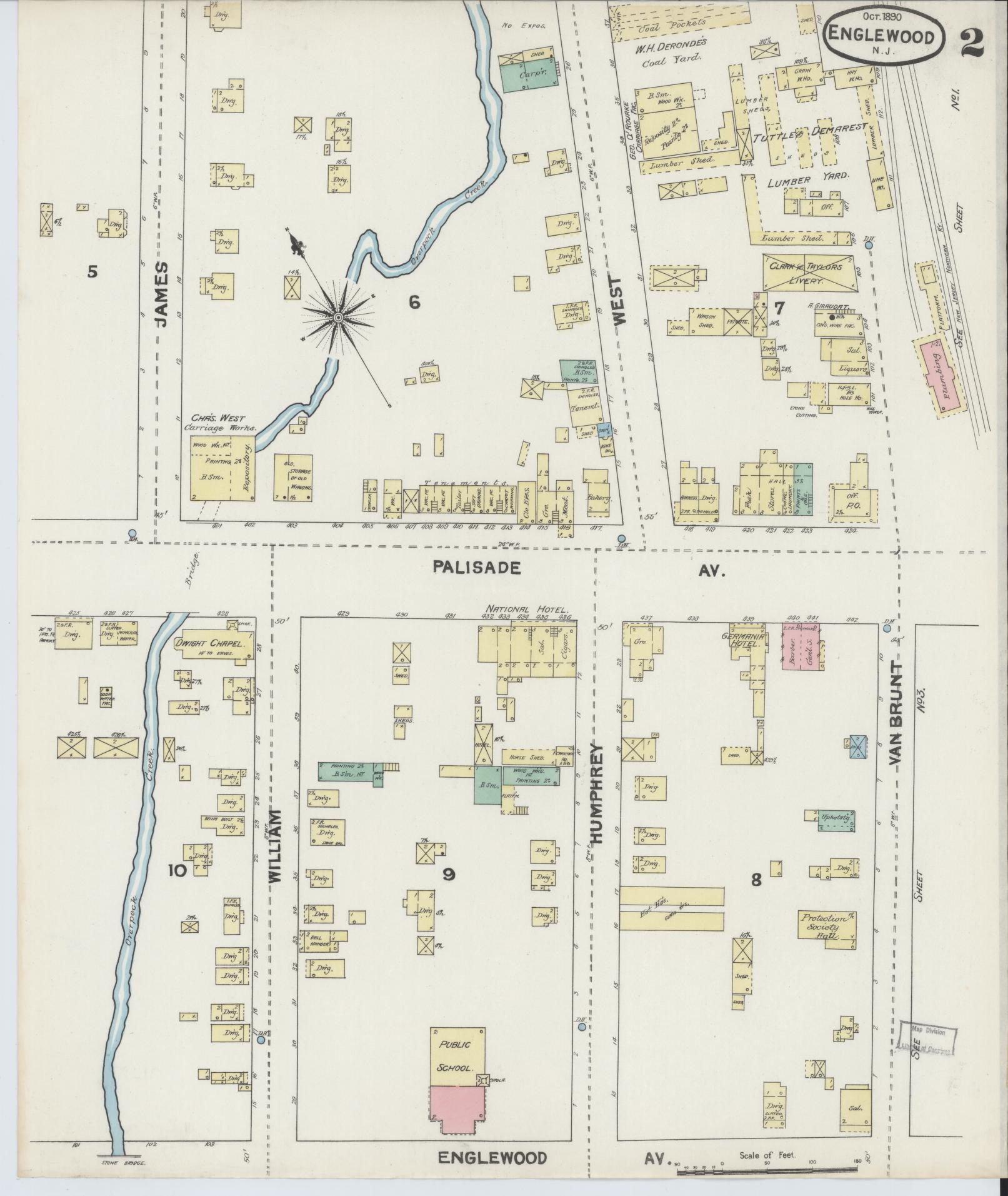 Sanborn Fire Insurance Map from Englewood, Bergen County, New Jersey (1890), Sheet #0002 - Complete Map Set gallery image, historic Sanborn map, vintage wall art, New Jersey New Jersey