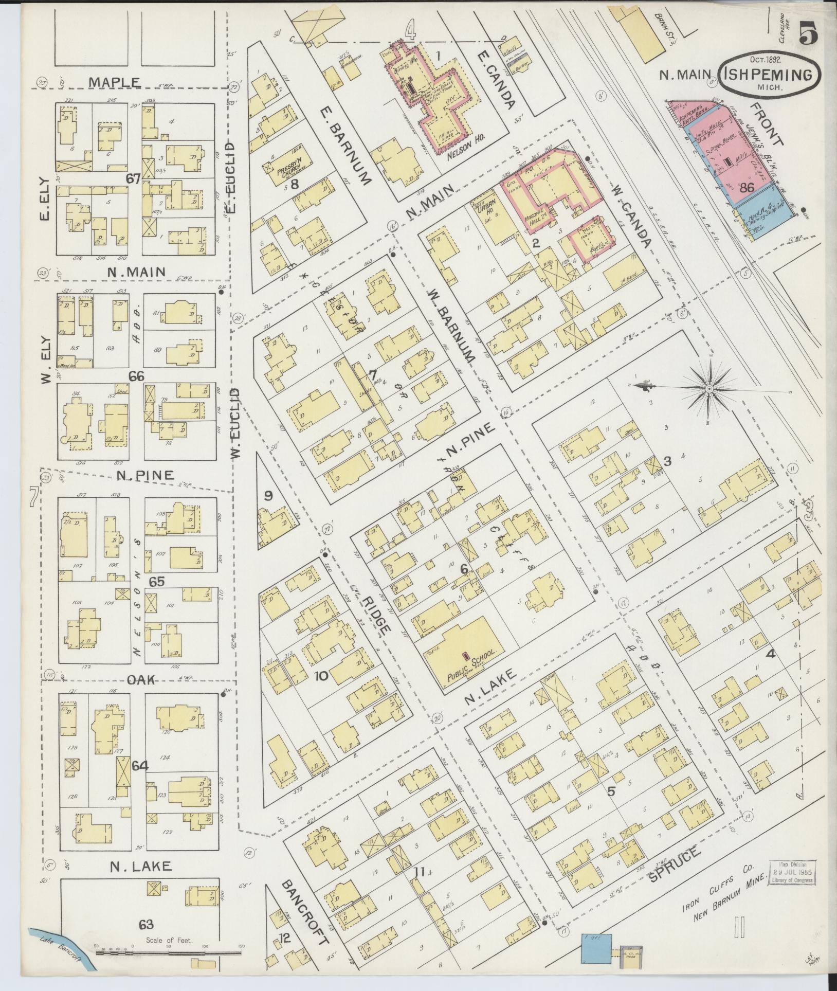 Sanborn Fire Insurance Map from Ishpeming, Marquette County, Michigan (1892), Sheet #0005 - Complete Map Set gallery image, historic Sanborn map, vintage wall art, Michigan Michigan