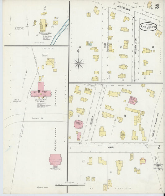 Sanborn Fire Insurance Map from Randolph, Cattaraugus County, New York (1897), Sheet #0003 - Historic Sanborn Fire Insurance Map Print, vintage old map wall art, antique decor, genealogy gift, New York New York map