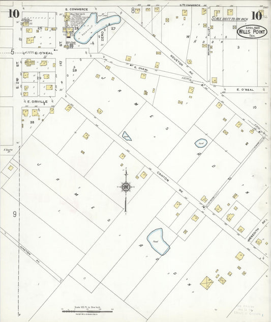 Sanborn Fire Insurance Map from Wills Point, Van Zandt County, Texas (1923), Sheet #0010 - Historic Sanborn Fire Insurance Map Print, vintage old map wall art, antique decor, genealogy gift, Texas Texas map