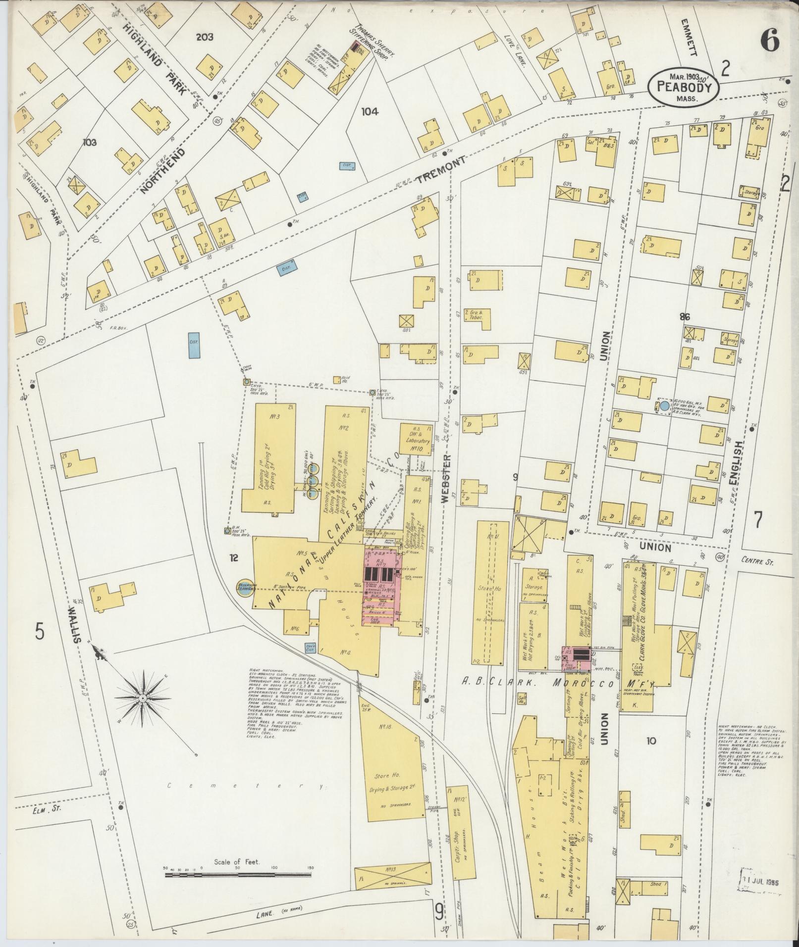 Sanborn Fire Insurance Map from Peabody, Essex County, Massachusetts (1903), Sheet #0006 - Complete Map Set gallery image, historic Sanborn map, vintage wall art, Massachusetts Massachusetts