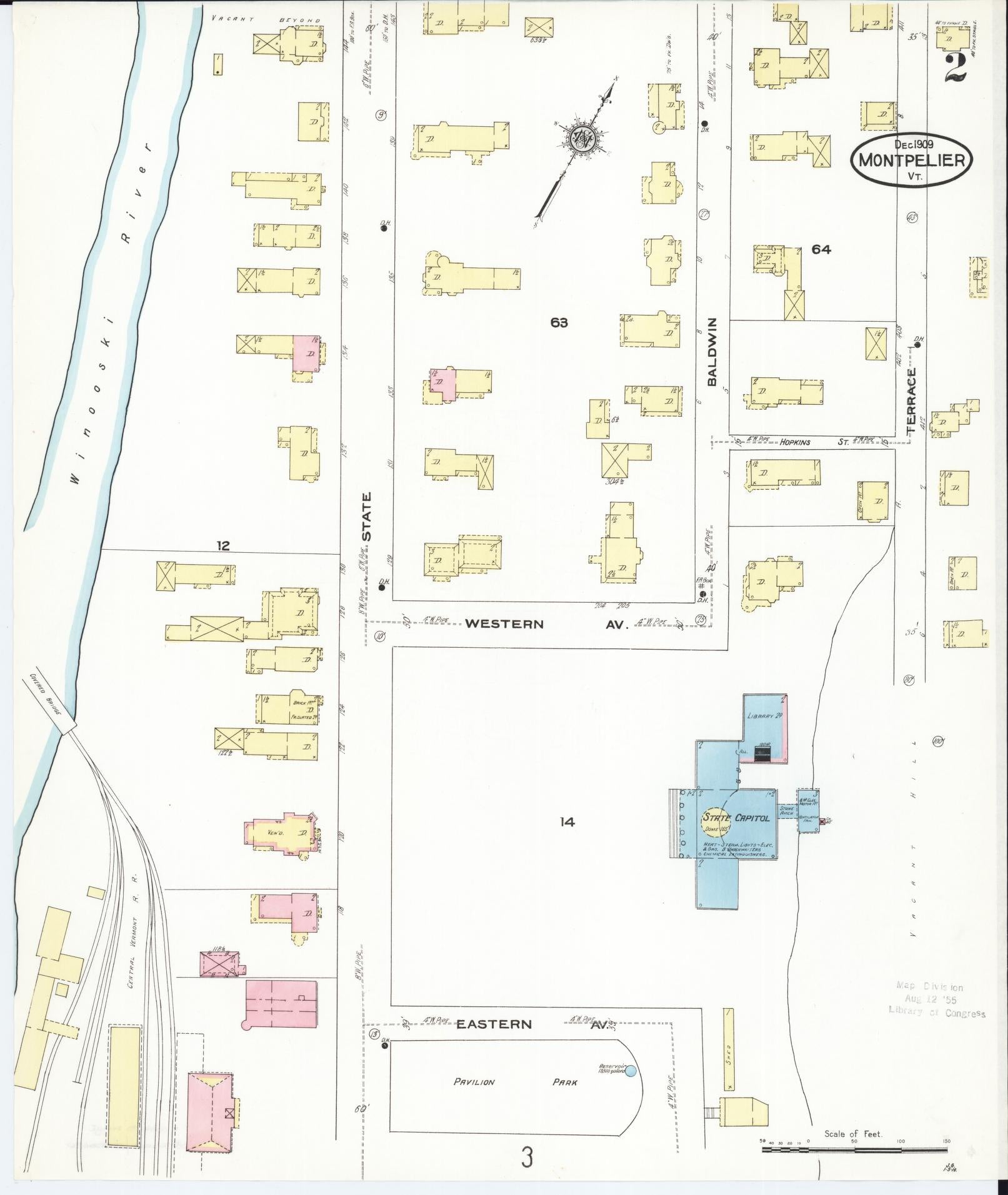 Sanborn Fire Insurance Map from Montpelier, Washington County, Vermont (1909), Sheet #0002 - Complete Map Set gallery image, historic Sanborn map, vintage wall art, Vermont Vermont