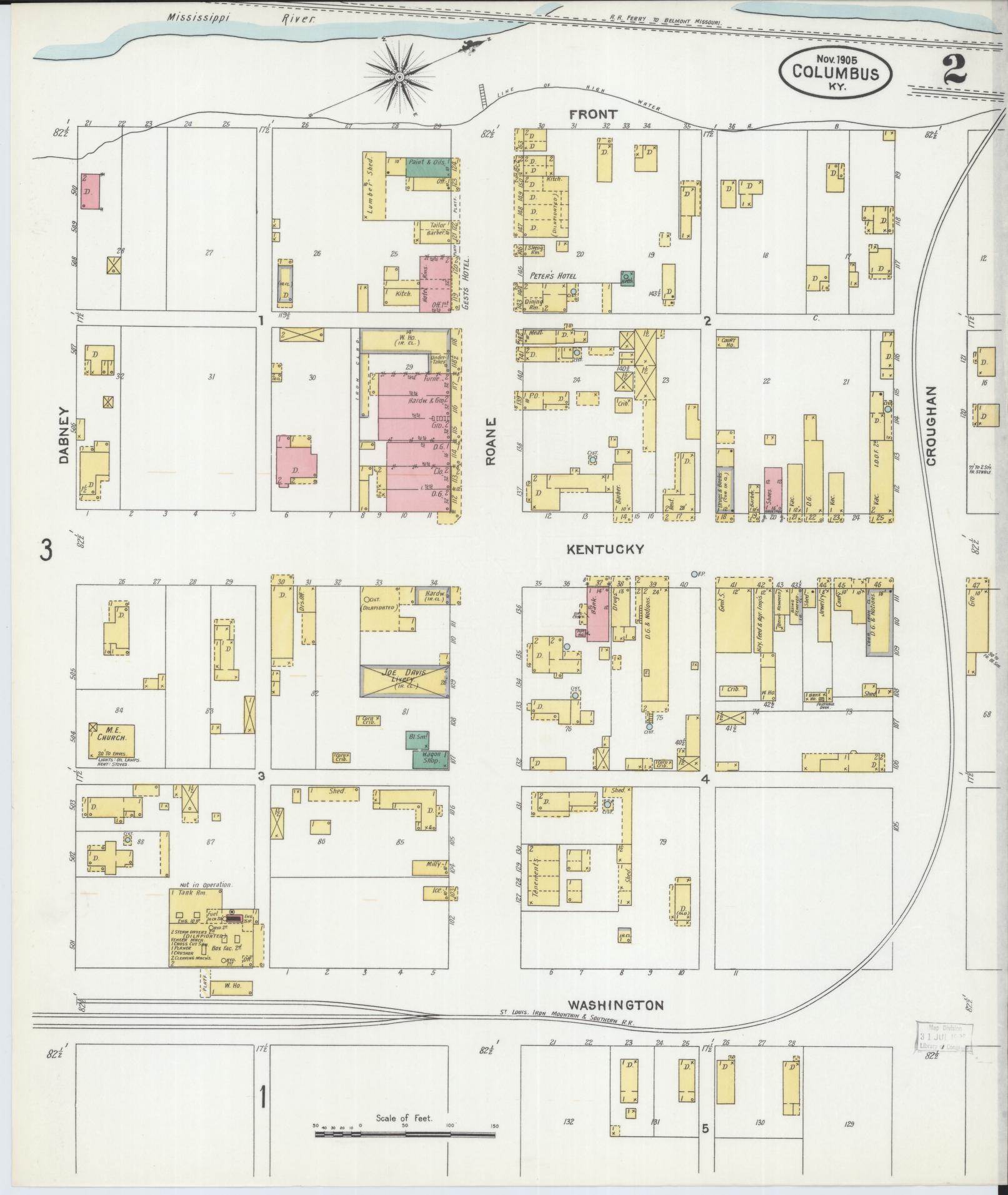 Sanborn Fire Insurance Map from Columbus, Hickman County, Kentucky (1905), Sheet #0002 - Complete Map Set gallery image, historic Sanborn map, vintage wall art, Kentucky Kentucky