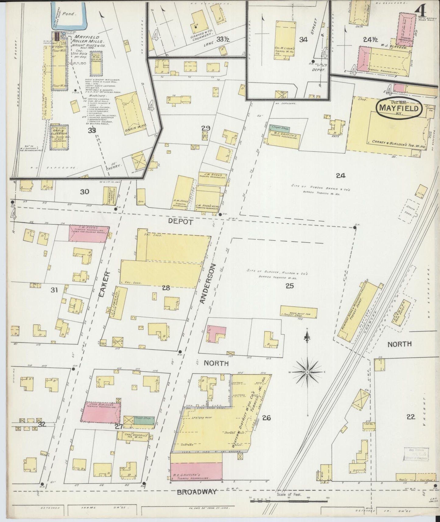 Sanborn Fire Insurance Map from Mayfield, Graves County, Kentucky (1892), Sheet #0004 - Complete Map Set gallery image, historic Sanborn map, vintage wall art, Kentucky Kentucky