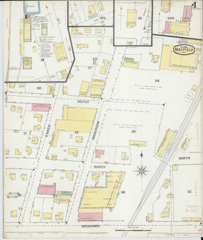 Sanborn Fire Insurance Map from Mayfield, Graves County, Kentucky (1892), Sheet #0004 - Complete Map Set gallery image, historic Sanborn map, vintage wall art, Kentucky Kentucky