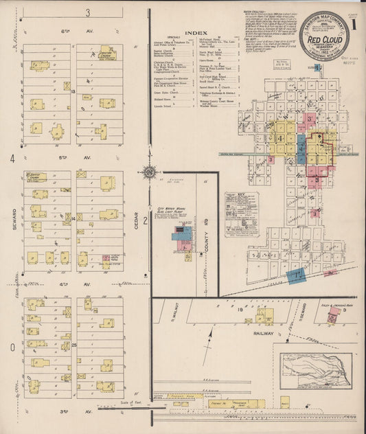 Sanborn Fire Insurance Map from Red Cloud, Webster County, Nebraska (1922), Sheet #0001 - Complete Map Set gallery image, historic Sanborn map, vintage wall art, Nebraska Nebraska