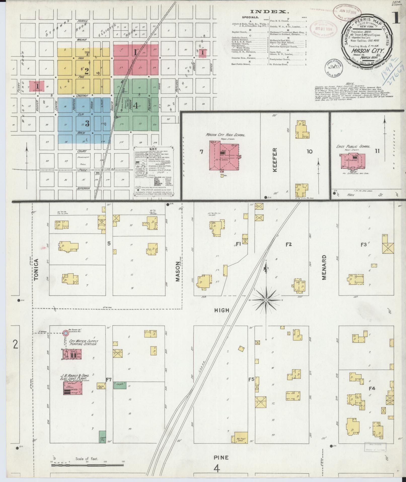 Sanborn Fire Insurance Map from Mason City, Mason County, Illinois (1899), Sheet #0001 - Historic Sanborn Fire Insurance Map Print, vintage old map wall art, antique decor, genealogy gift, Illinois Illinois map