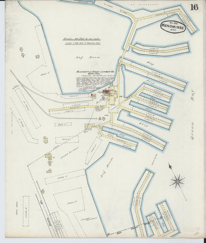 Sanborn Fire Insurance Map from Menominee, Menominee County, Michigan (1890), Sheet #0016 - Historic Sanborn Fire Insurance Map Print, vintage old map wall art, antique decor, genealogy gift, Michigan Michigan map