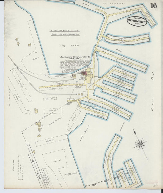 Sanborn Fire Insurance Map from Menominee, Menominee County, Michigan (1890), Sheet #0016 - Historic Sanborn Fire Insurance Map Print, vintage old map wall art, antique decor, genealogy gift, Michigan Michigan map