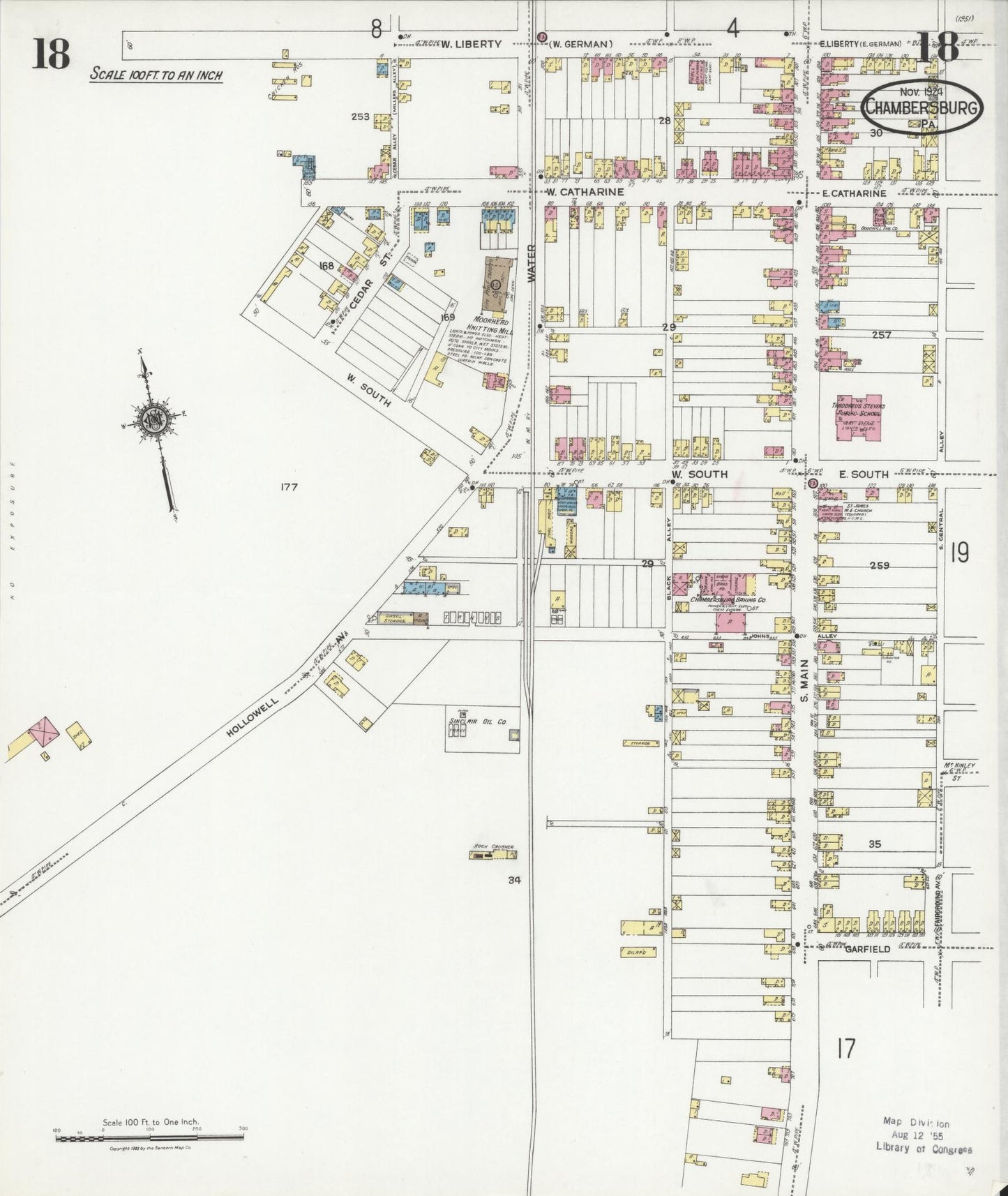 Sanborn Fire Insurance Map from Chambersburg, Franklin County, Pennsylvania (1924), Sheet #0018 - Historic Sanborn Fire Insurance Map Print, vintage old map wall art, antique decor, genealogy gift, Pennsylvania Pennsylvania map