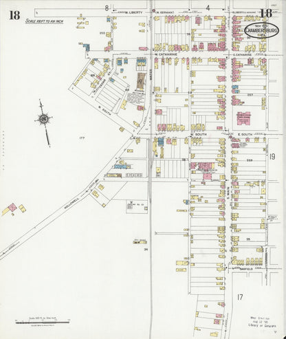 Sanborn Fire Insurance Map from Chambersburg, Franklin County, Pennsylvania (1924), Sheet #0018 - Historic Sanborn Fire Insurance Map Print, vintage old map wall art, antique decor, genealogy gift, Pennsylvania Pennsylvania map