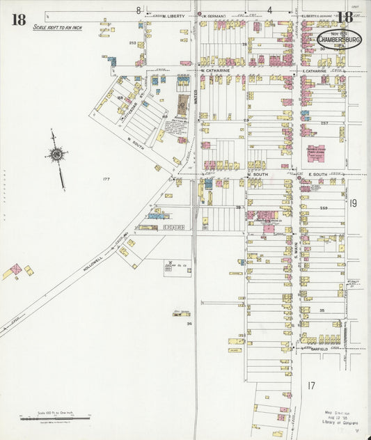 Sanborn Fire Insurance Map from Chambersburg, Franklin County, Pennsylvania (1924), Sheet #0018 - Historic Sanborn Fire Insurance Map Print, vintage old map wall art, antique decor, genealogy gift, Pennsylvania Pennsylvania map