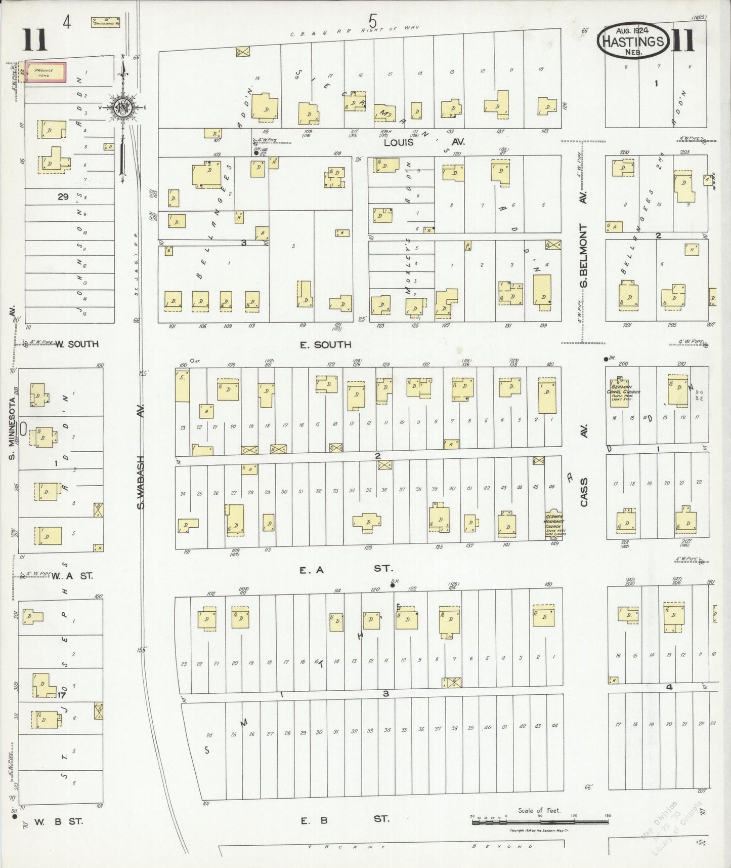 Sanborn Fire Insurance Map from Hastings, Adams County, Nebraska (1924), Sheet #0011 - Historic Sanborn Fire Insurance Map Print, vintage old map wall art, antique decor, genealogy gift, Nebraska Nebraska map