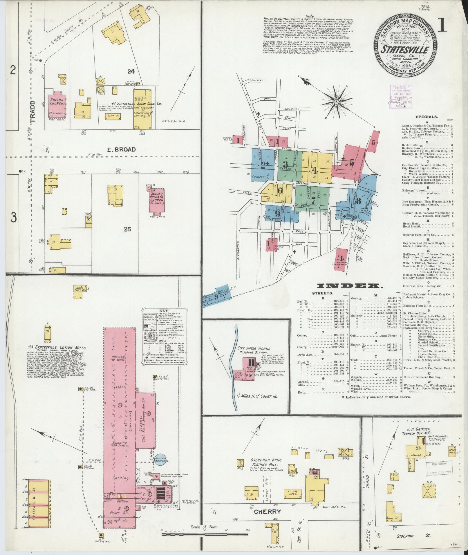 Sanborn Fire Insurance Map from Statesville, Iredell County, North Carolina (1905), Sheet #0001 - Complete Map Set gallery image, historic Sanborn map, vintage wall art, North Carolina North Carolina