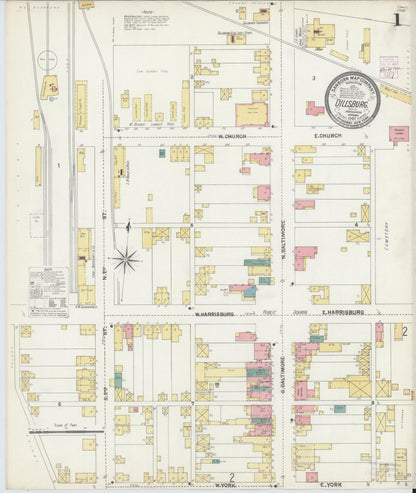 Sanborn Fire Insurance Map from Dillsburg, York County, Pennsylvania (1902), Sheet #0001 - Complete Map Set gallery image, historic Sanborn map, vintage wall art, Pennsylvania Pennsylvania