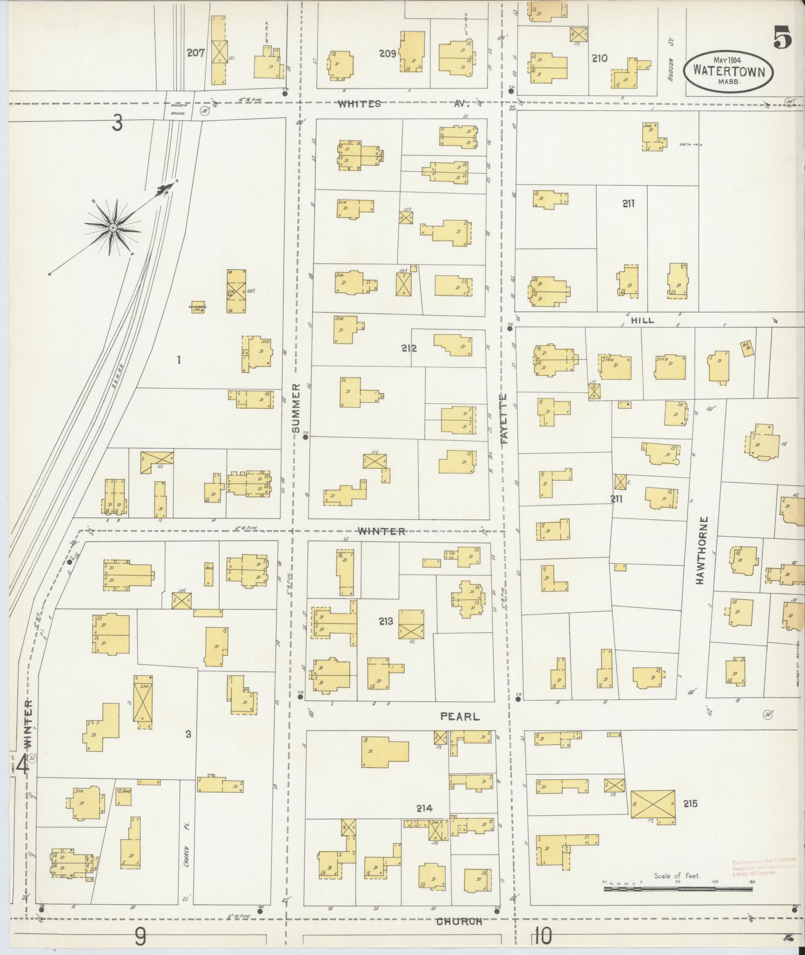 Sanborn Fire Insurance Map from Watertown, Middlesex County, Massachusetts (1904), Sheet #0005 - Historic Sanborn Fire Insurance Map Print, vintage old map wall art, antique decor, genealogy gift, Massachusetts Massachusetts map