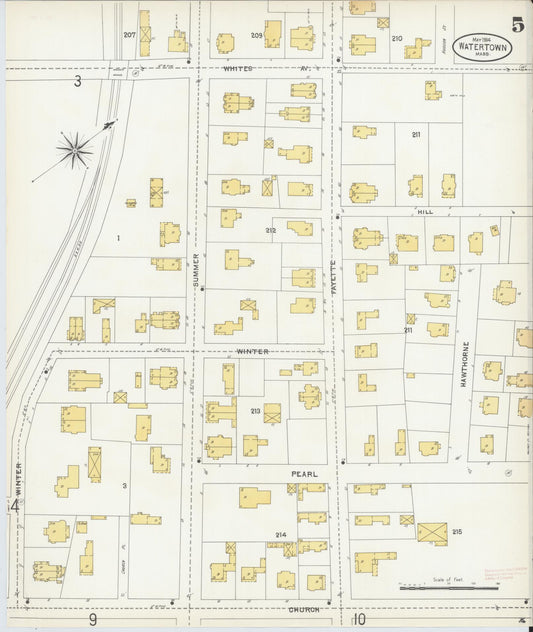 Sanborn Fire Insurance Map from Watertown, Middlesex County, Massachusetts (1904), Sheet #0005 - Historic Sanborn Fire Insurance Map Print, vintage old map wall art, antique decor, genealogy gift, Massachusetts Massachusetts map