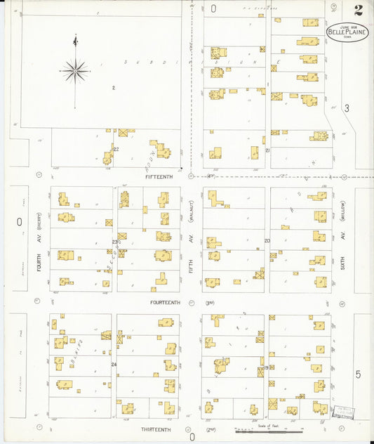 Sanborn Fire Insurance Map from Belle Plaine, Benton County, Iowa (1906), Sheet #0002 - Historic Sanborn Fire Insurance Map Print, vintage old map wall art
