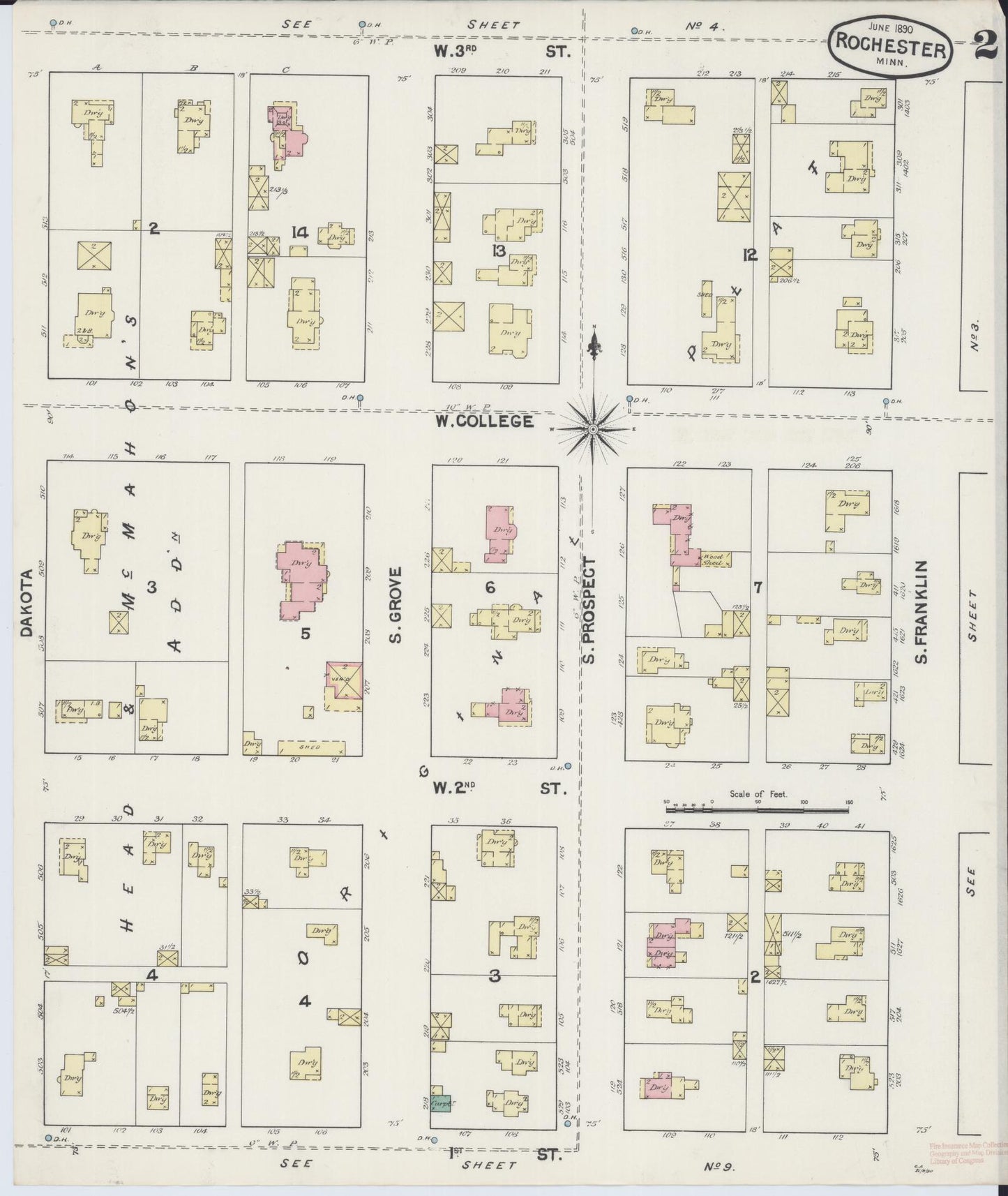 Sanborn Fire Insurance Map from Rochester, Olmsted County, Minnesota (1890), Sheet #0002 - Complete Map Set gallery image, historic Sanborn map, vintage wall art, Minnesota Minnesota
