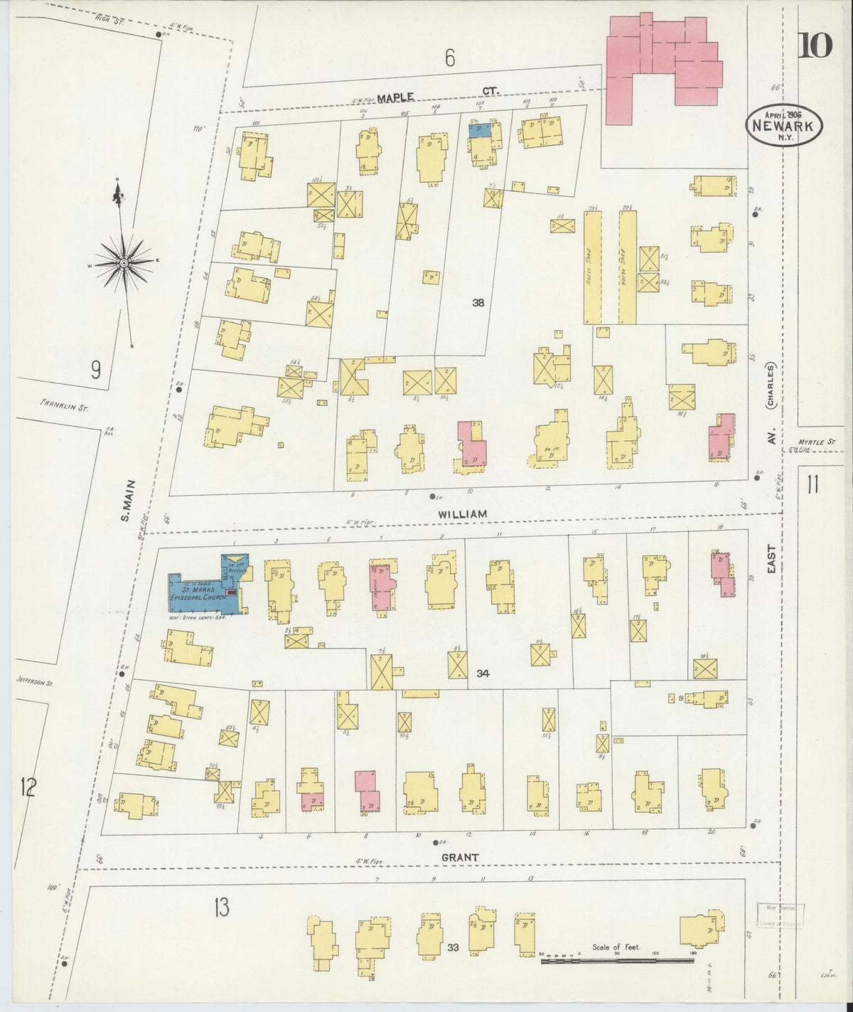 Sanborn Fire Insurance Map from Newark, Wayne County, New York (1906), Sheet #0010 - Complete Map Set gallery image, historic Sanborn map, vintage wall art, New York New York