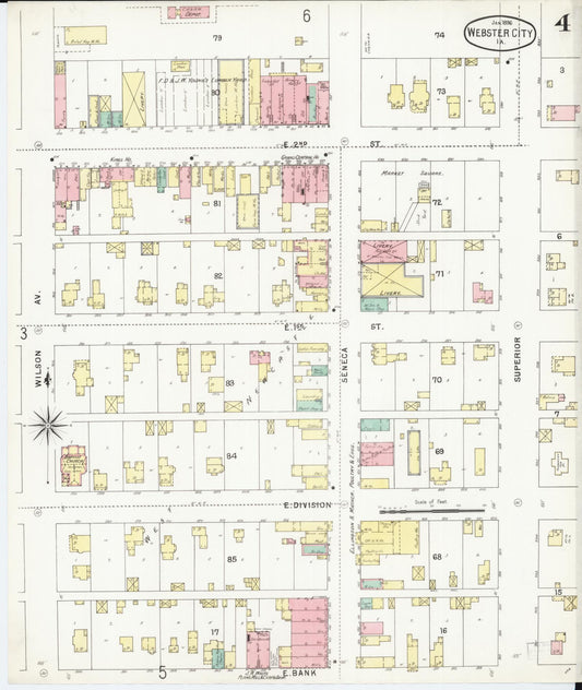 Sanborn Fire Insurance Map from Webster City, Hamilton County, Iowa (1896), Sheet #0004 - Historic Sanborn Fire Insurance Map Print, vintage old map wall art