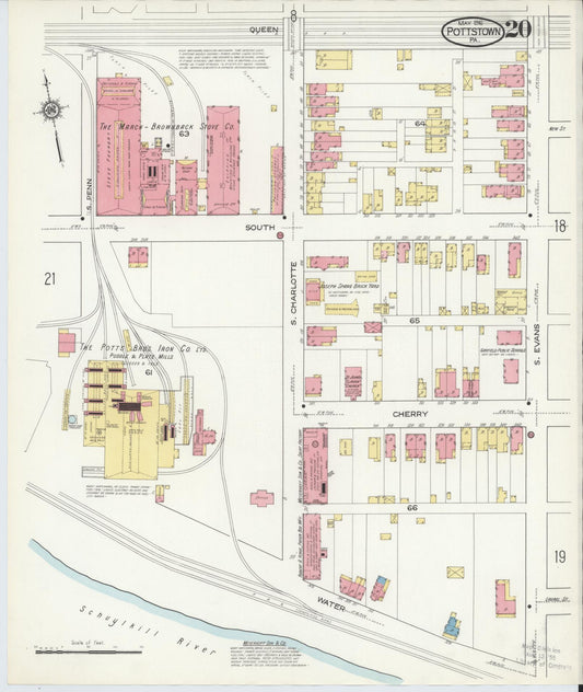 Sanborn Fire Insurance Map from Pottstown, Montgomery County, Pennsylvania (1916), Sheet #0020 - Historic Sanborn Fire Insurance Map Print, vintage old map wall art, antique decor, genealogy gift, Pennsylvania Pennsylvania map