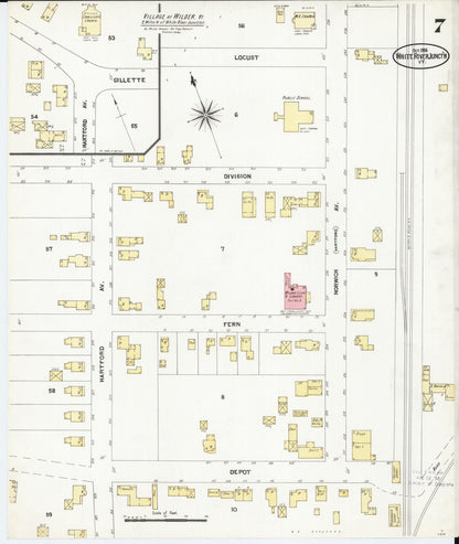 Sanborn Fire Insurance Map from White River Junction, Windsor County, Vermont (1906), Sheet #0007 - Complete Map Set gallery image, historic Sanborn map, vintage wall art, Vermont Vermont