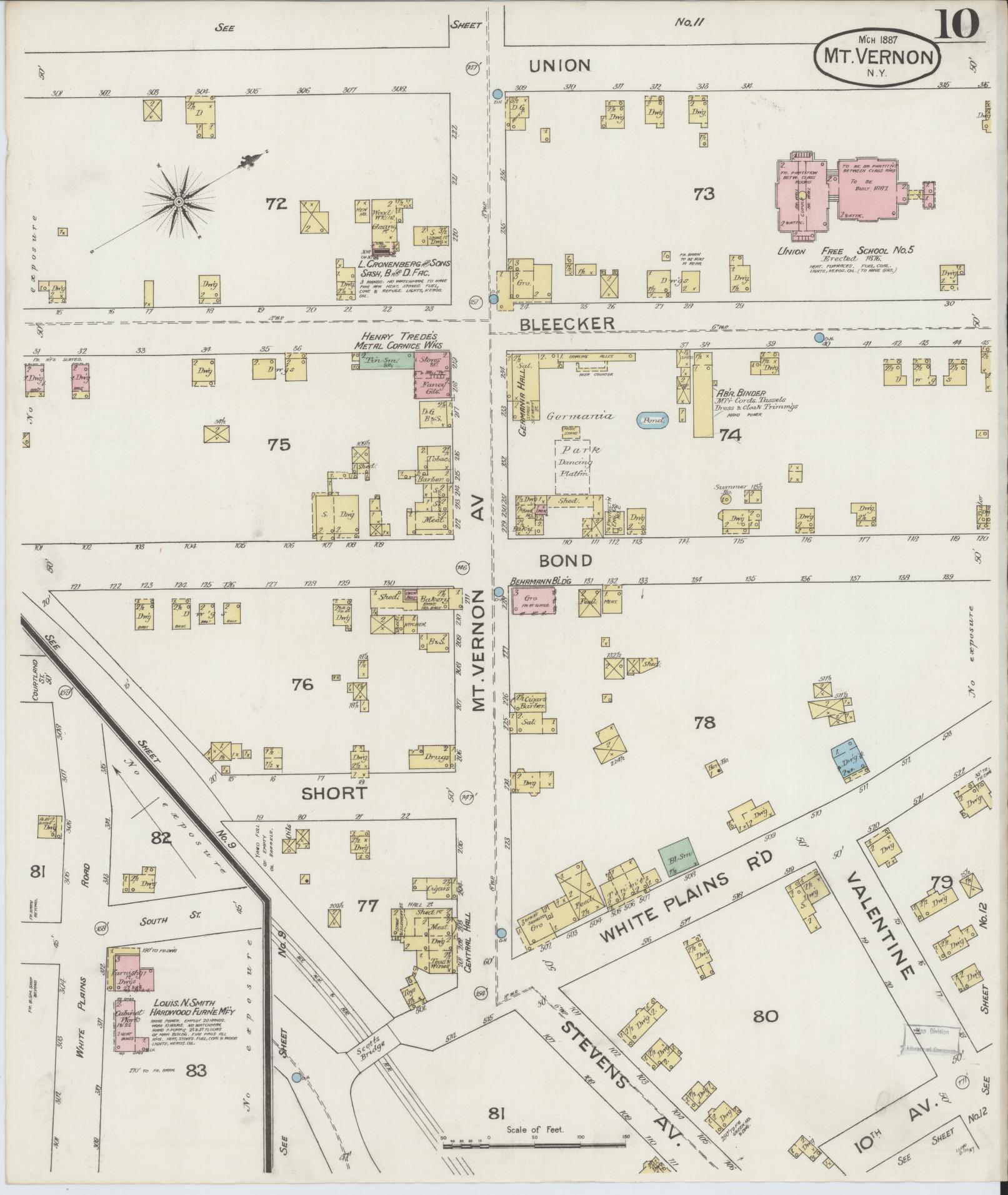 Sanborn Fire Insurance Map from Mount Vernon, Westchester County, New York (1887), Sheet #0010 - Complete Map Set gallery image, historic Sanborn map, vintage wall art, New York New York