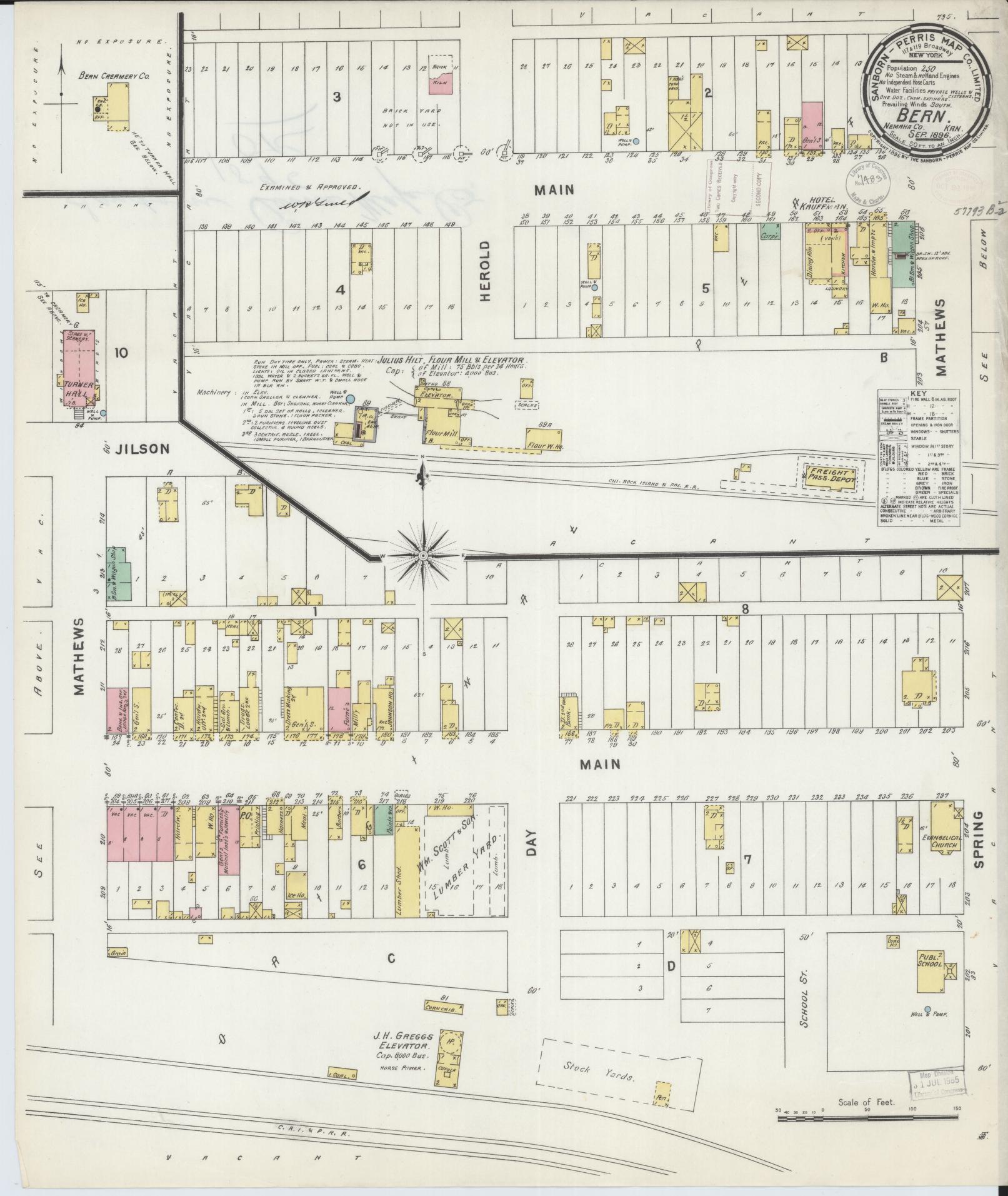 Sanborn Fire Insurance Map from Bern, Nemaba County, Kansas (1896), Sheet #0001 - Historic Sanborn Fire Insurance Map Print, vintage old map wall art, antique decor, genealogy gift, Kansas Kansas map