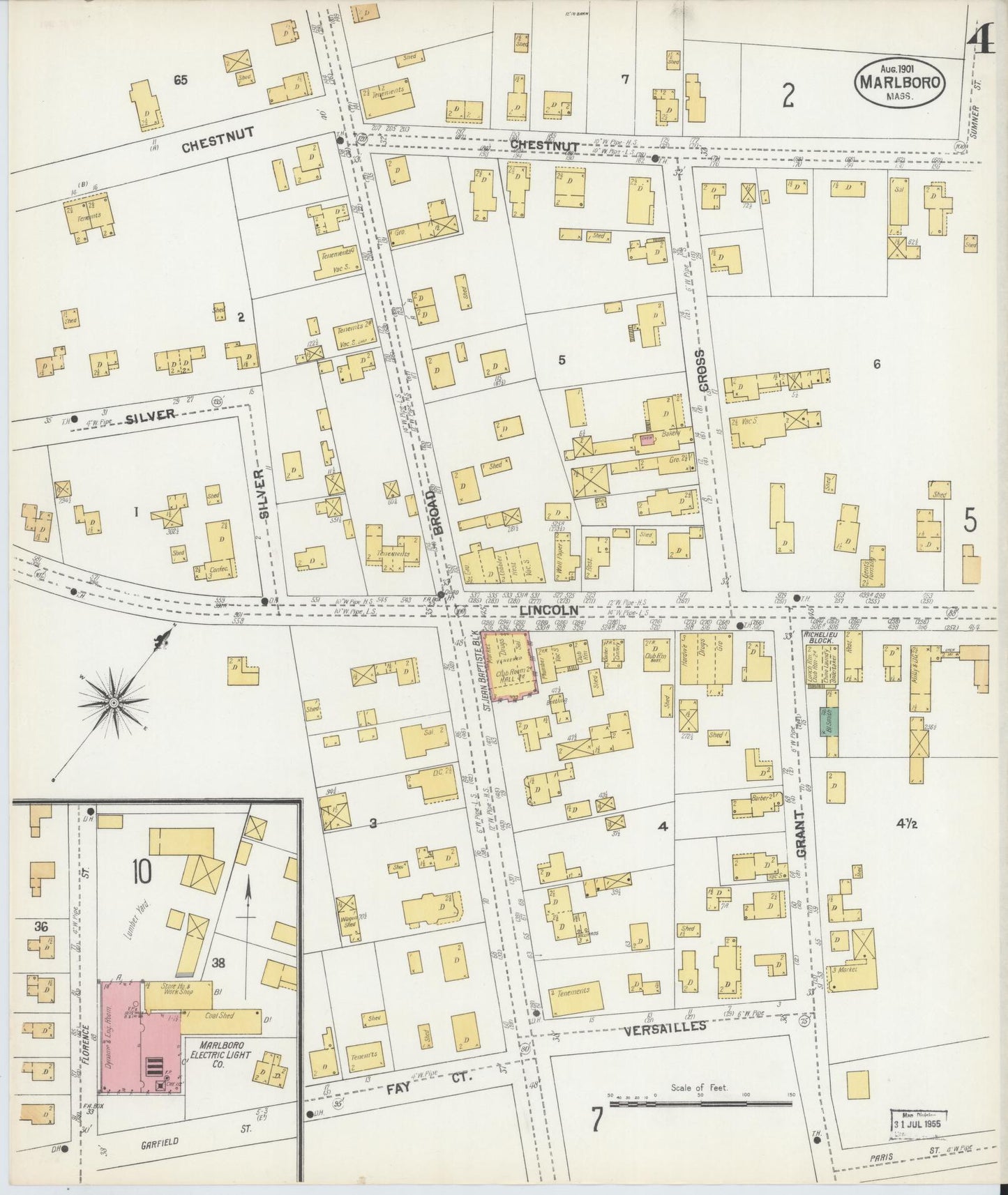 Sanborn Fire Insurance Map from Marlborough, Middlesex County, Massachusetts (1901), Sheet #0004 - Complete Map Set gallery image, historic Sanborn map, vintage wall art, Massachusetts Massachusetts